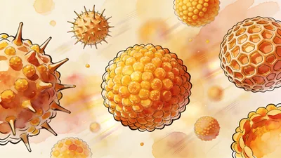 Visual depiction of Pollen grains from different flowers viewed under bright illumination