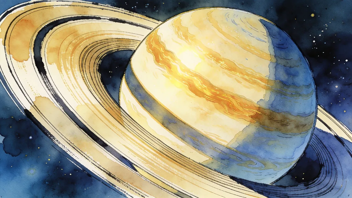 Visual depiction of Saturn with its rings viewed at oblique angle