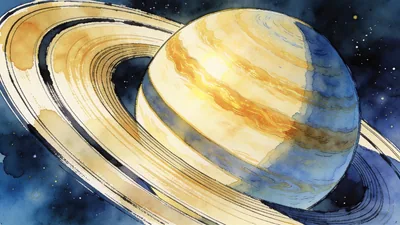 Visual depiction of Saturn with its rings viewed at oblique angle