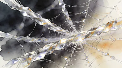 Visual depiction of Spider silk threads under a microscope
