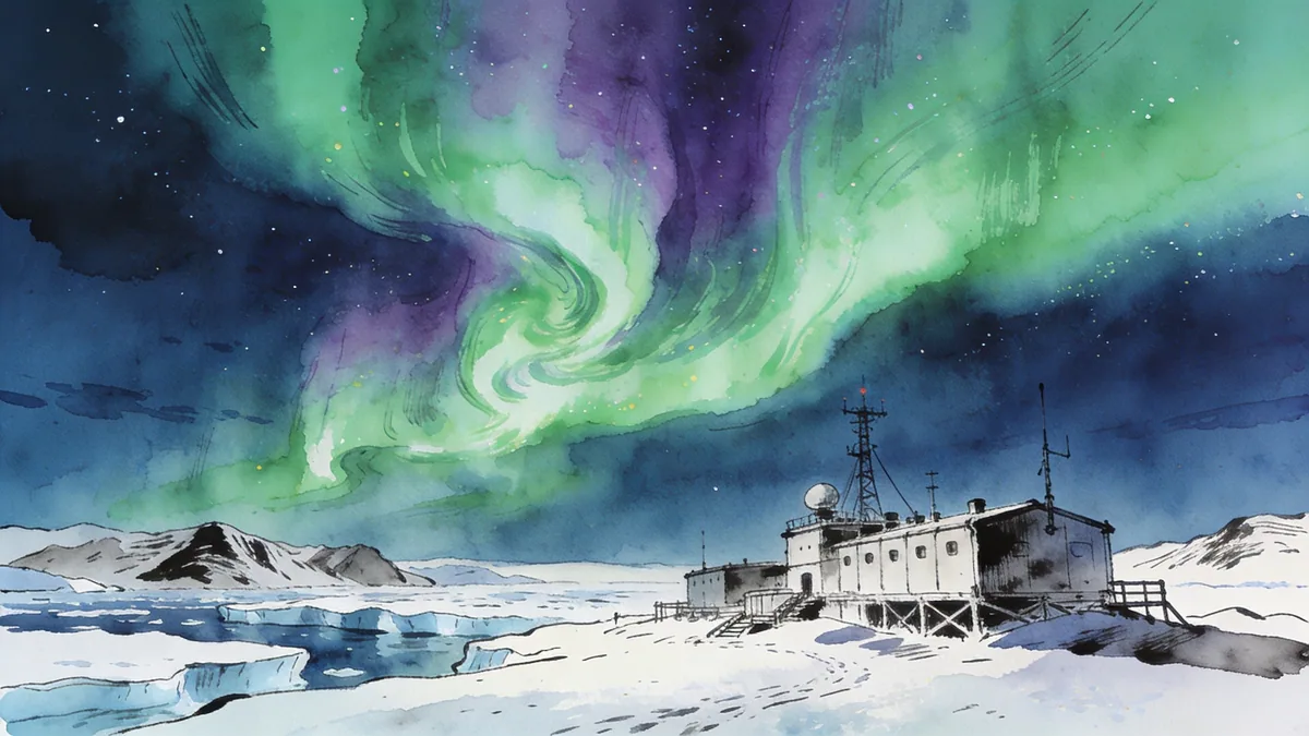 Visual depiction of The aurora australis over Antarctica
