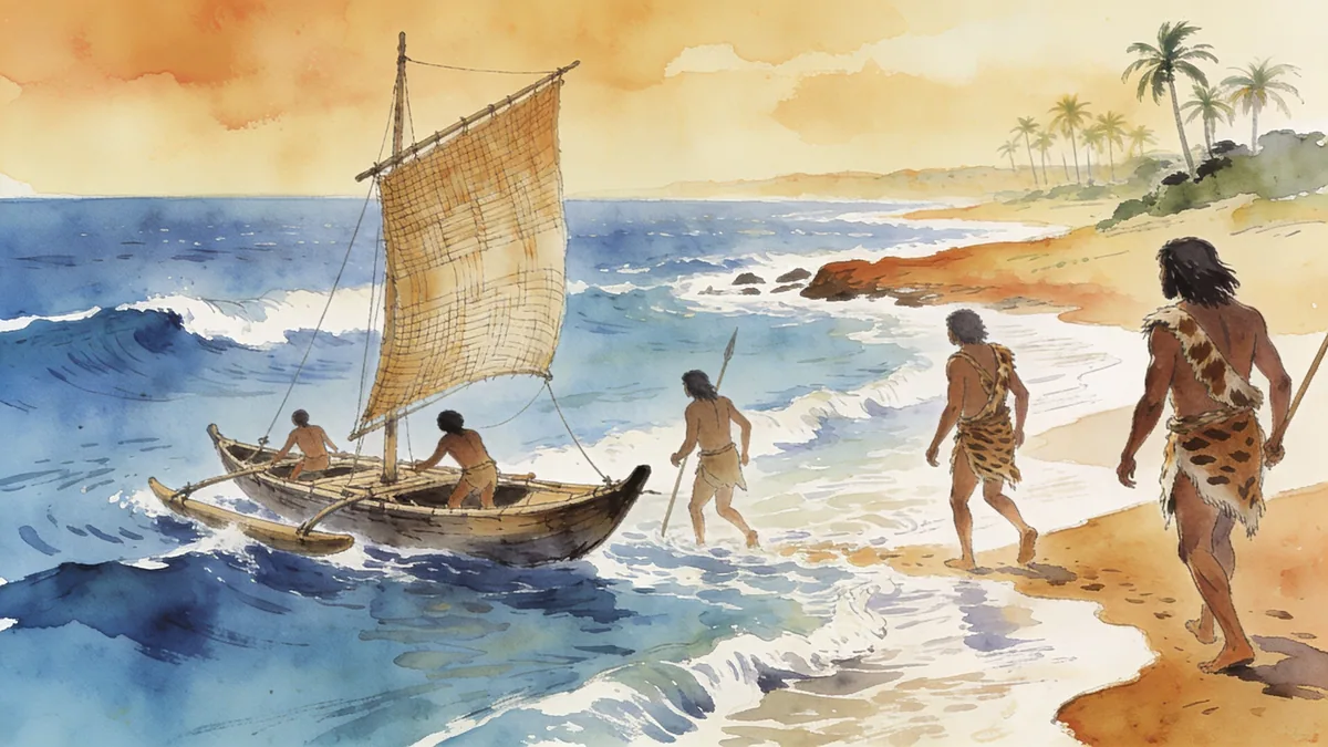 Visual depiction of The first anatomically modern humans migrating along the East African coastline