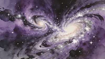 Visual depiction of Two galaxies colliding in slow motion