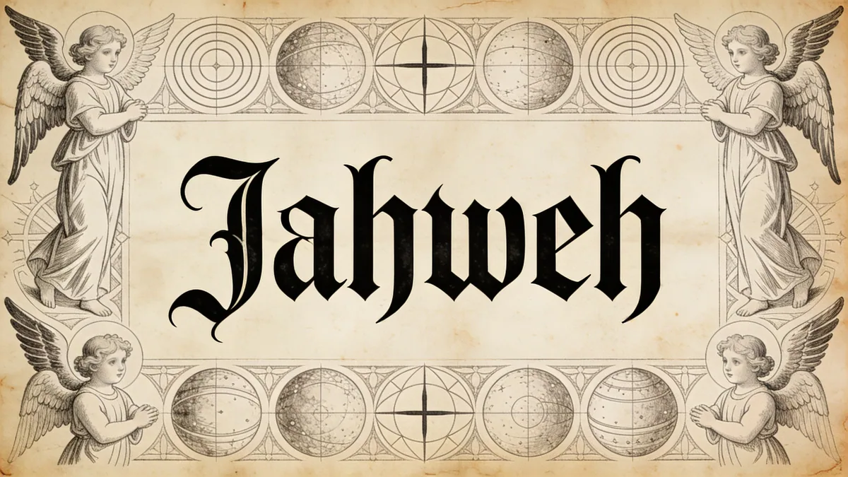 Visual depiction of Jahweh in Gothic calligraphy on illuminated vellum