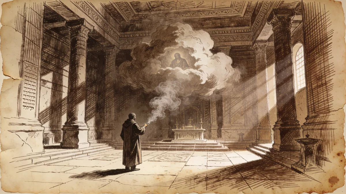Hand-drawn ink illustration: God Appears in the Cloud