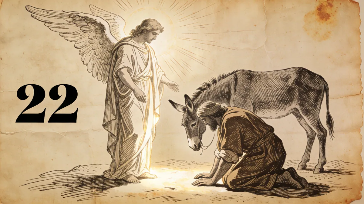Hand-drawn ink illustration: Angel of YHWH and Balaam