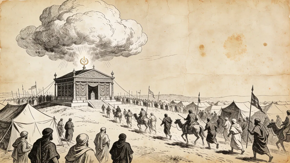 Hand-drawn ink illustration: Cloud Over the Tabernacle