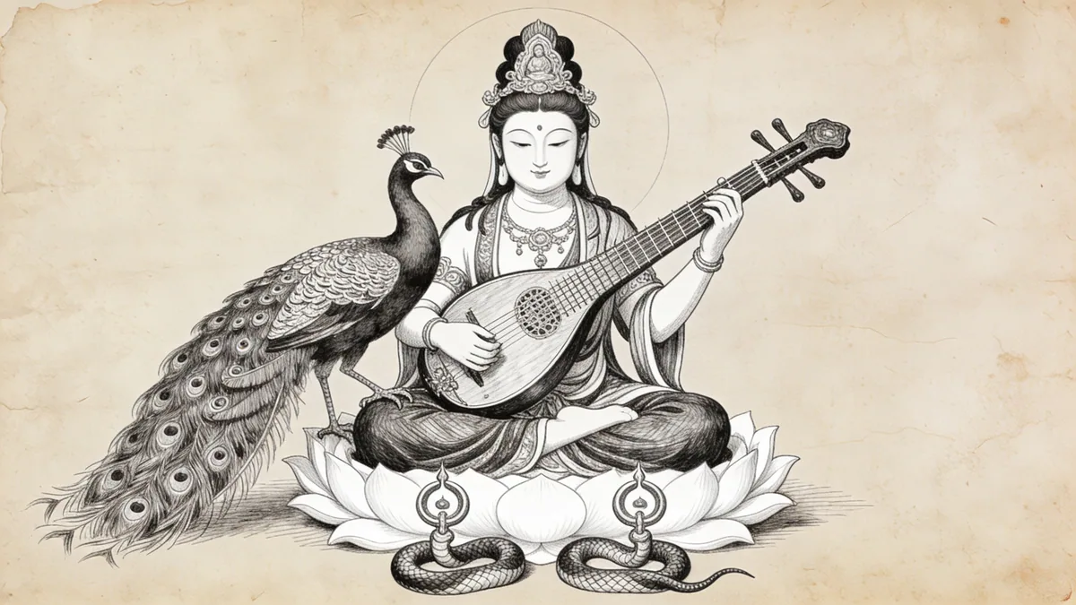 Visual depiction of Sarasvati-Benzaiten in syncretic form