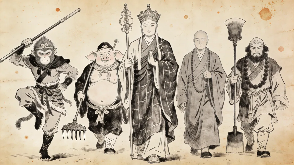 Visual depiction of Xuanzang's guardian companions