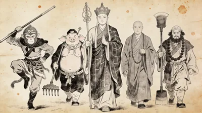 Visual depiction of Xuanzang's guardian companions
